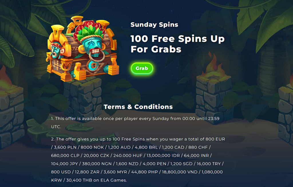 Sunday Spins 100 Free Spins up for grabs