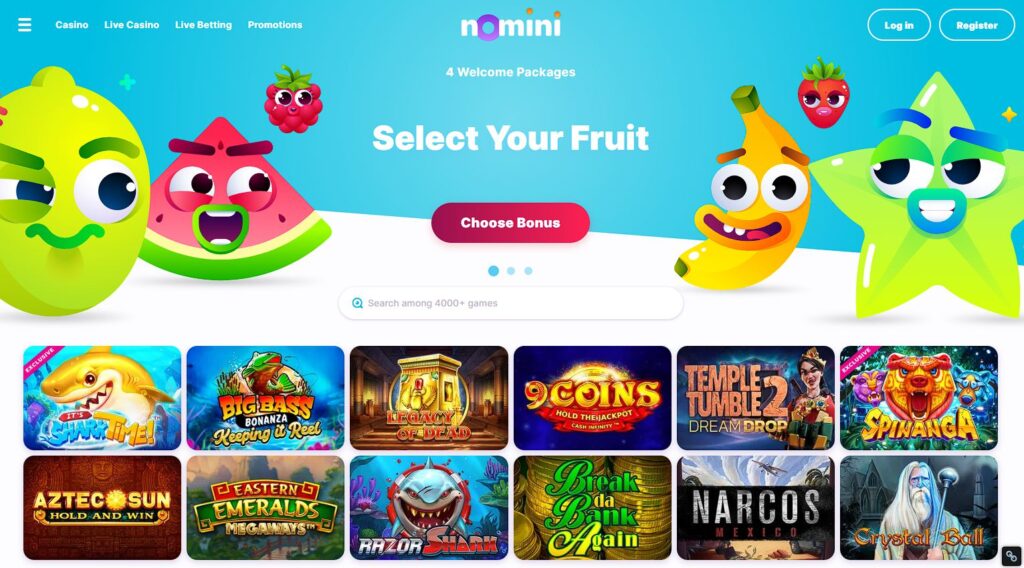 nomini: casino, live casino, live betting, promotions