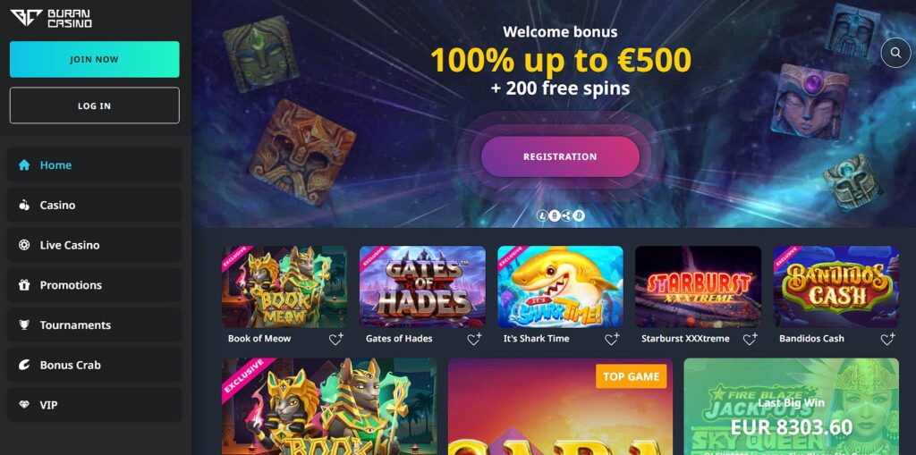 buran casino: 100% up to €500 welcome bonus + 200 free spins