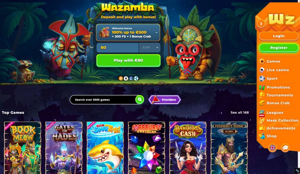 wazamba casino: 100% bonus up to €500 + 200 free spins