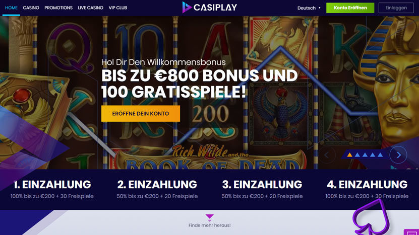 Casiplay > 100% bis 800 Euro + 100 Gratisspiele