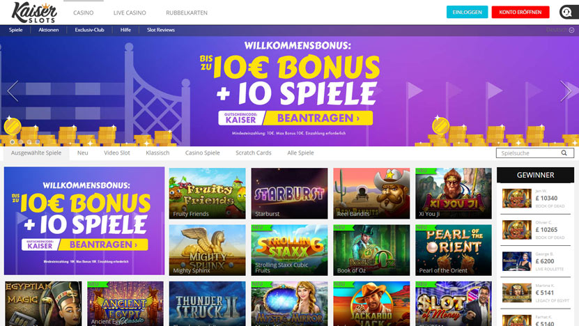 Kaiser Slots > 100% Casino Bonus plus 10 Freispiele