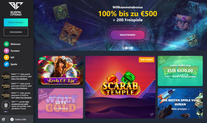 buran-casino 100% Bonus und 200 Freispiele