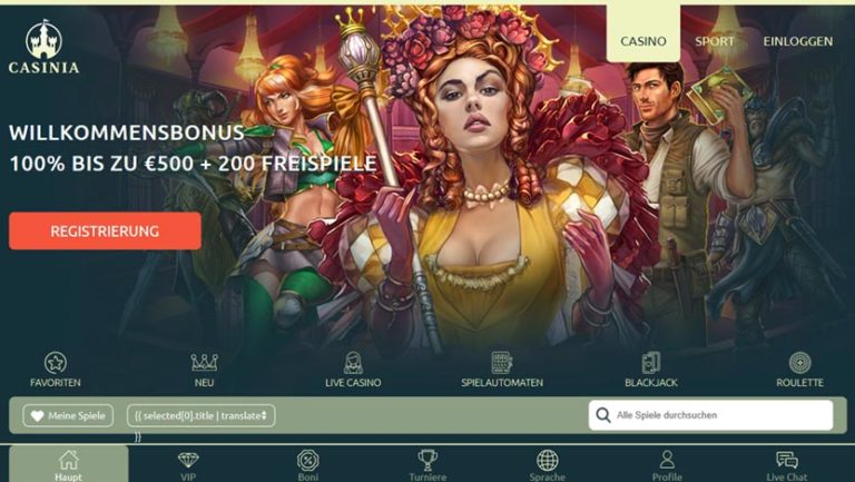 Casinia > 100% bis zu 500 Euro + 200 Freispiele - onlinecasinos24.info