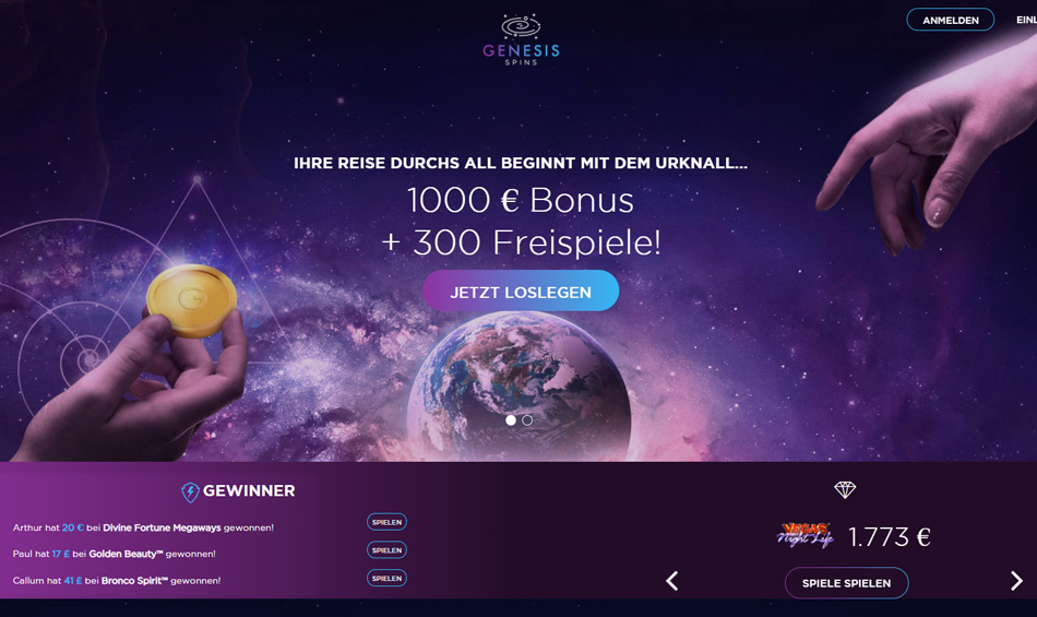 Genesis Spins: 1.000 Euro Bonus + 300 Freispiele