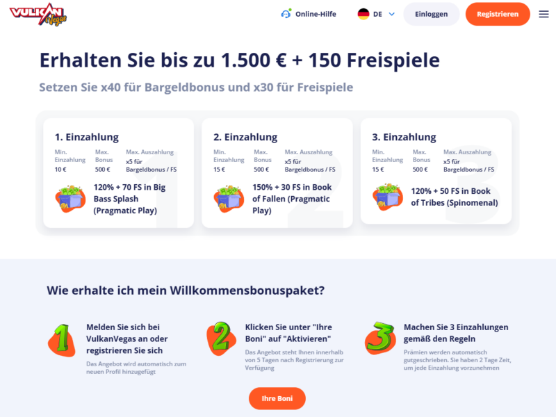 Erhalten Sie bis zu 1500 € + 150 Freispiele