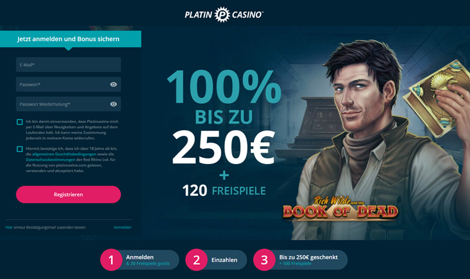 Platincasino > 100% Bonus bis 250 Euro + 120 Freispiele