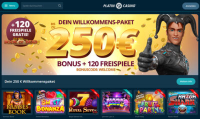 Platincasino - €250 Bonus und 120 Freispiele