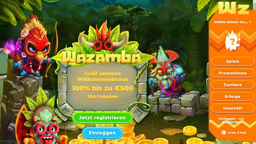 Wazamba > 100% bis zu 500 Euro + 200 Freispiele